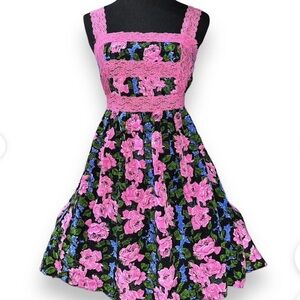 Betsey Johnson Floral Pink and Black Dress
